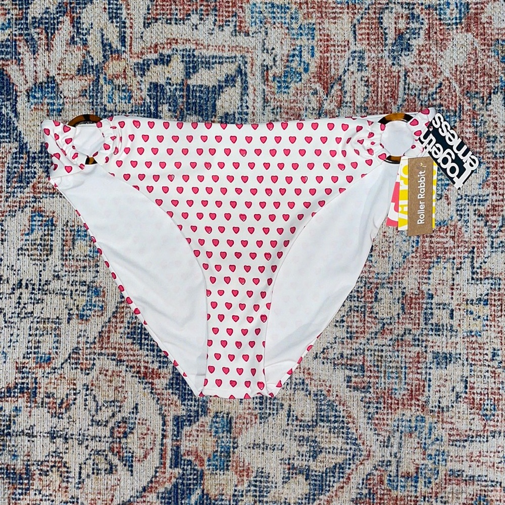 Roller Rabbit Pink Heart Print Ring Hipster Bikini Bottoms SZ XL NWT